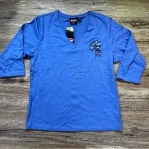 NWT Harley Davidson vibrant blue 2X v neck 3/4 length sleeve